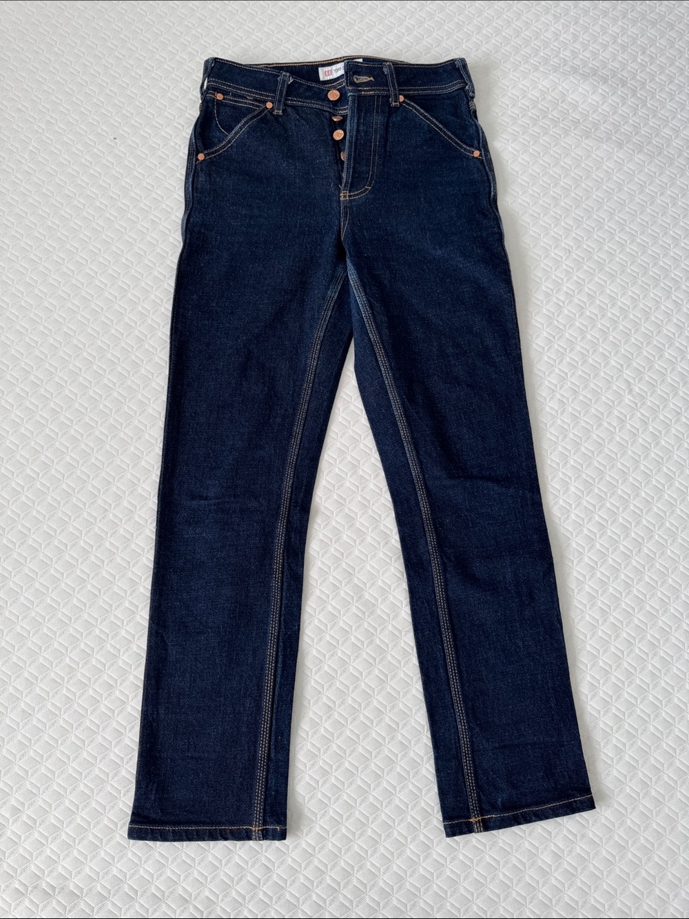 Rare Topo Designs 5-Pocket Denim Jeans Dark Wash Straight Leg Brass Buttons